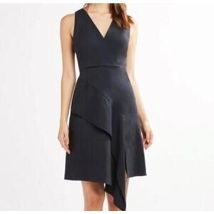 Elie Tahari Isa Dress In Stargazer Deep Navy Indigo Linen Blend Size 8 NWT